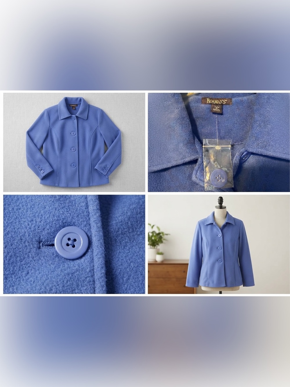 Roaman’s coat Oversized PTP 24 fleece royal blue pea coat brand new never worn